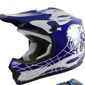 Youth & Kids Motocross Offroad Street Helmet Blue Skull Motorcycle, Size Medium